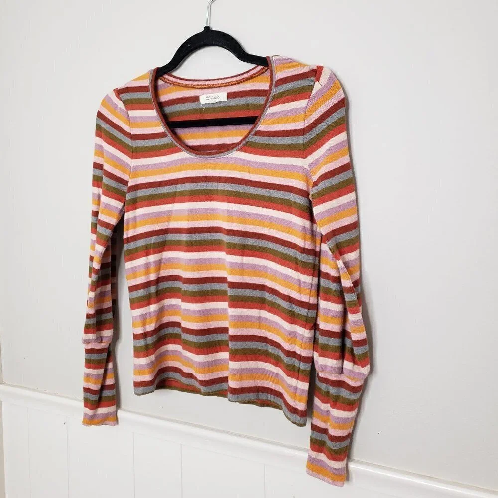 MADEWELL Stripe Puff Sleeve Scoop Neck Top